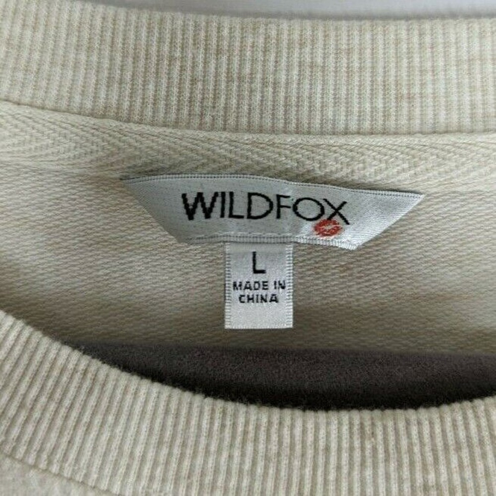 Wildfox Womens L Leopard Oatmeal Cheetah Lips Kiss Oversized Terry Sweatshirt - Picture 6 of 9